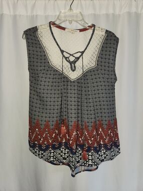 Rewind Navy, Rust & Cream Printed Sleeveless Tunic #boho #airy #casual #breezy